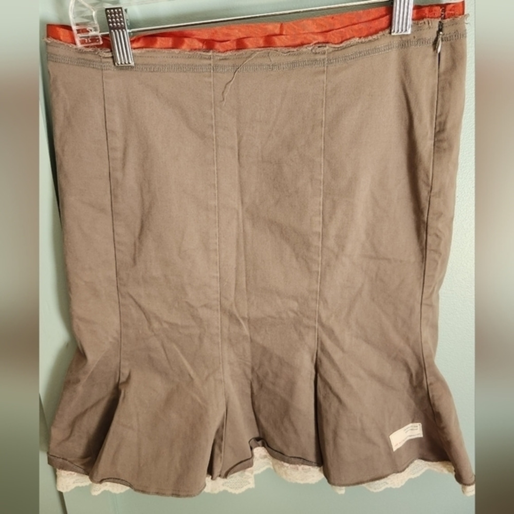Odd Molly Boho Grey Skirt Lace Bottom Stripes Ribbon Waist Size 2‎